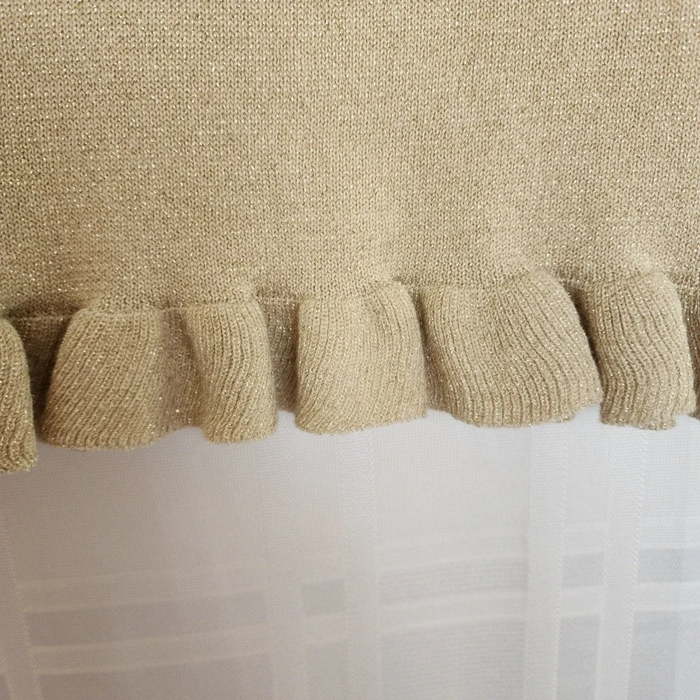 MiniBasix Baby‎ Girl Dress 6M Gold Metallic Knit Bow Ruffle Bottom Bloomer Set